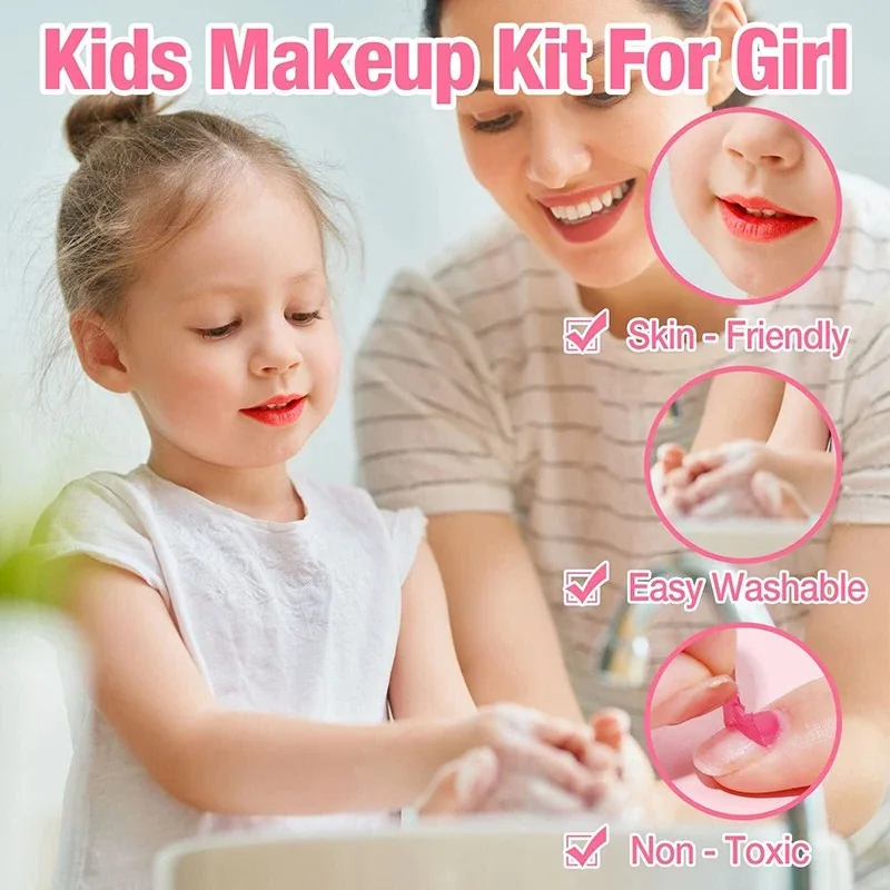 Kit de maquillaje Real para niñas, juego de maquillaje lavable de princesa, juguetes para niños, juego de simulación seguro y no tóxico para niñas, regalos de cumpleaños para niños/*-
