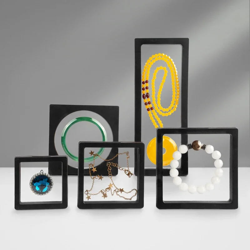 7x7cm 3D Suspension Box Shadow Box Jewelry Display Stand Ring Pendant Holder Protect Jewelry Stone Presentation Case