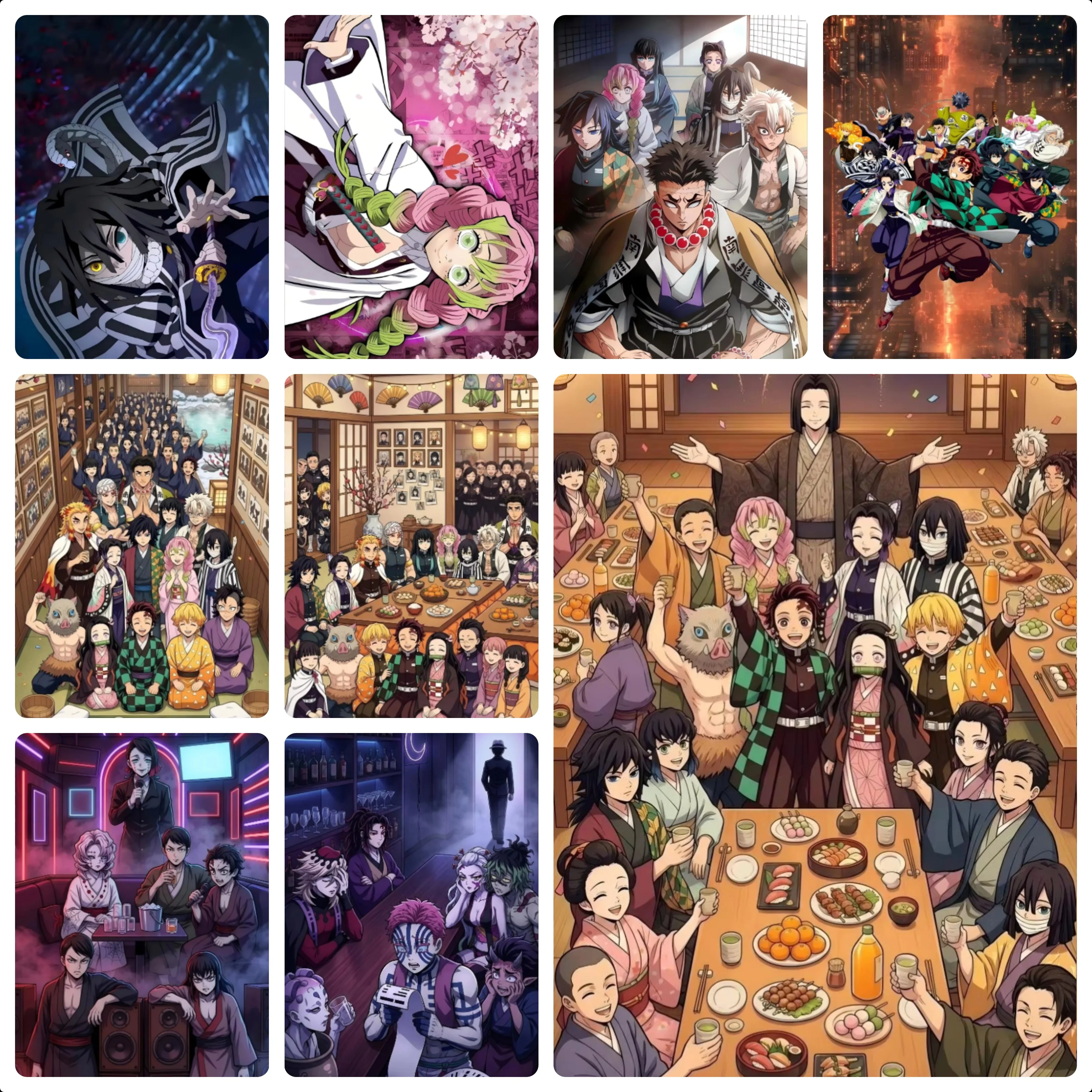 500/1000/1200/2000PCS Jigsaw Puzzle Demon Slayer Anime Warrior Crew Banquet Gathering Colorful Character DIY Wall Art Gift