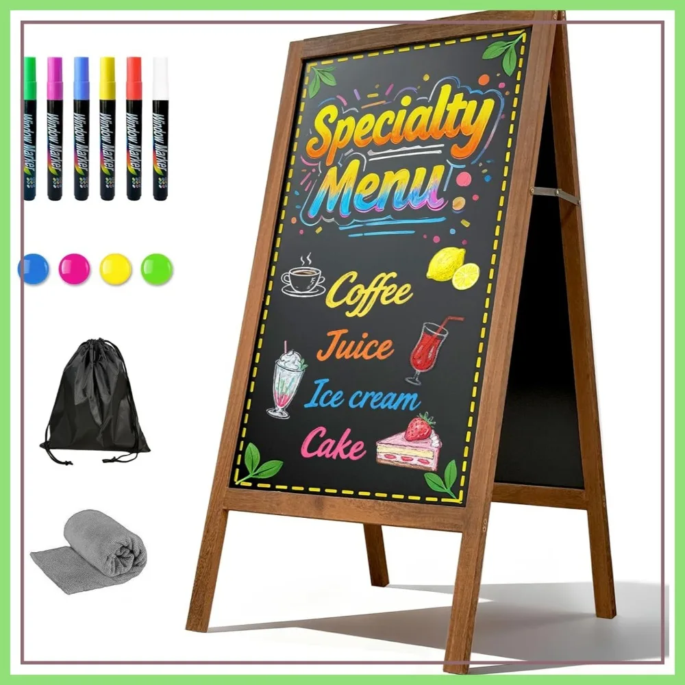 

A Frame Chalkboard Sign, 40x20 Inch Magnetic Outdoor Double-Sided Wooden Standing Sign for Restaurant Menu, Cafés, Weddings