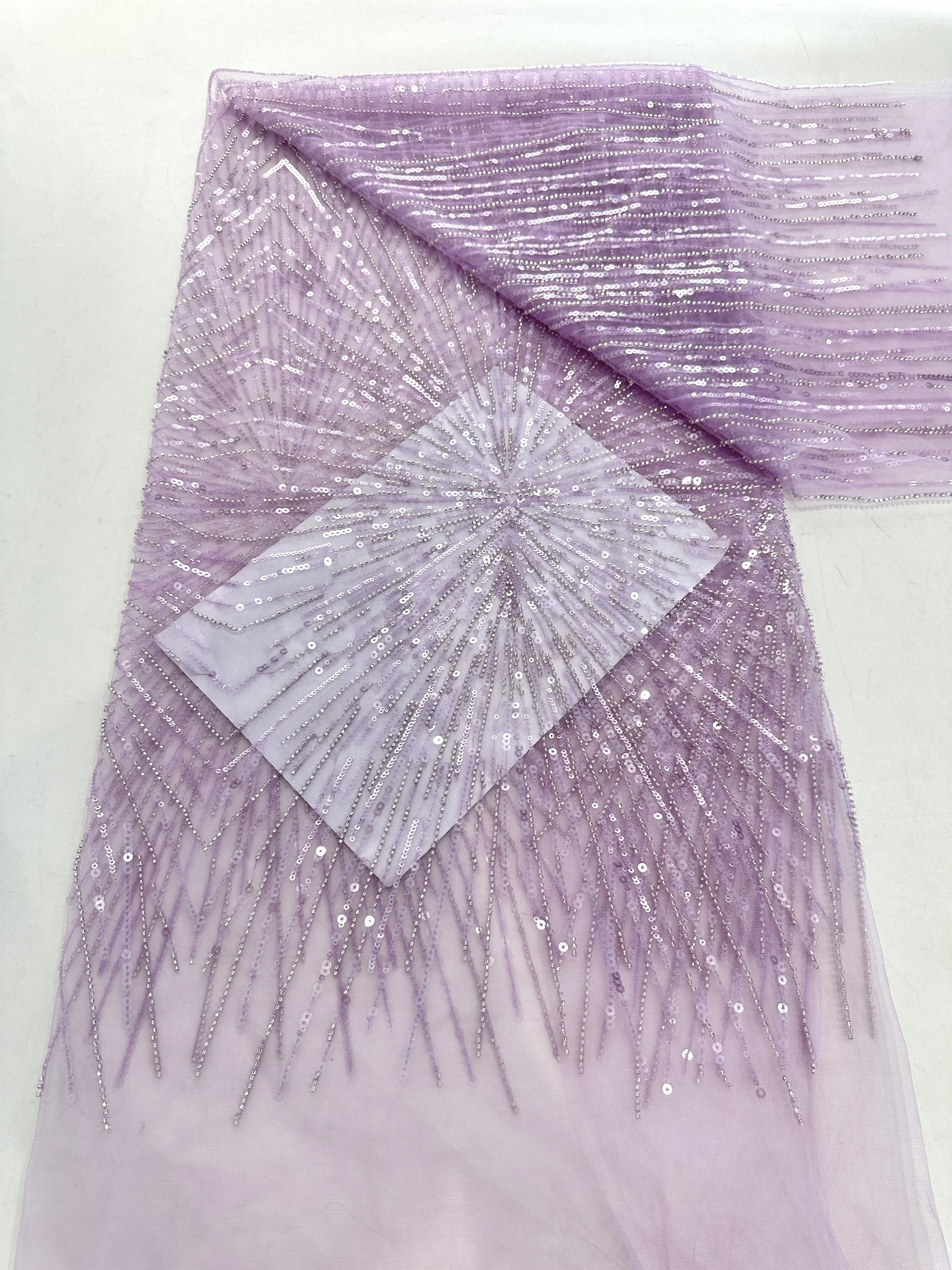 

French luxurious hand-beaded lace fabric, African purple embroidered sequin beads, Nigerian fashionable lace fabric sewing