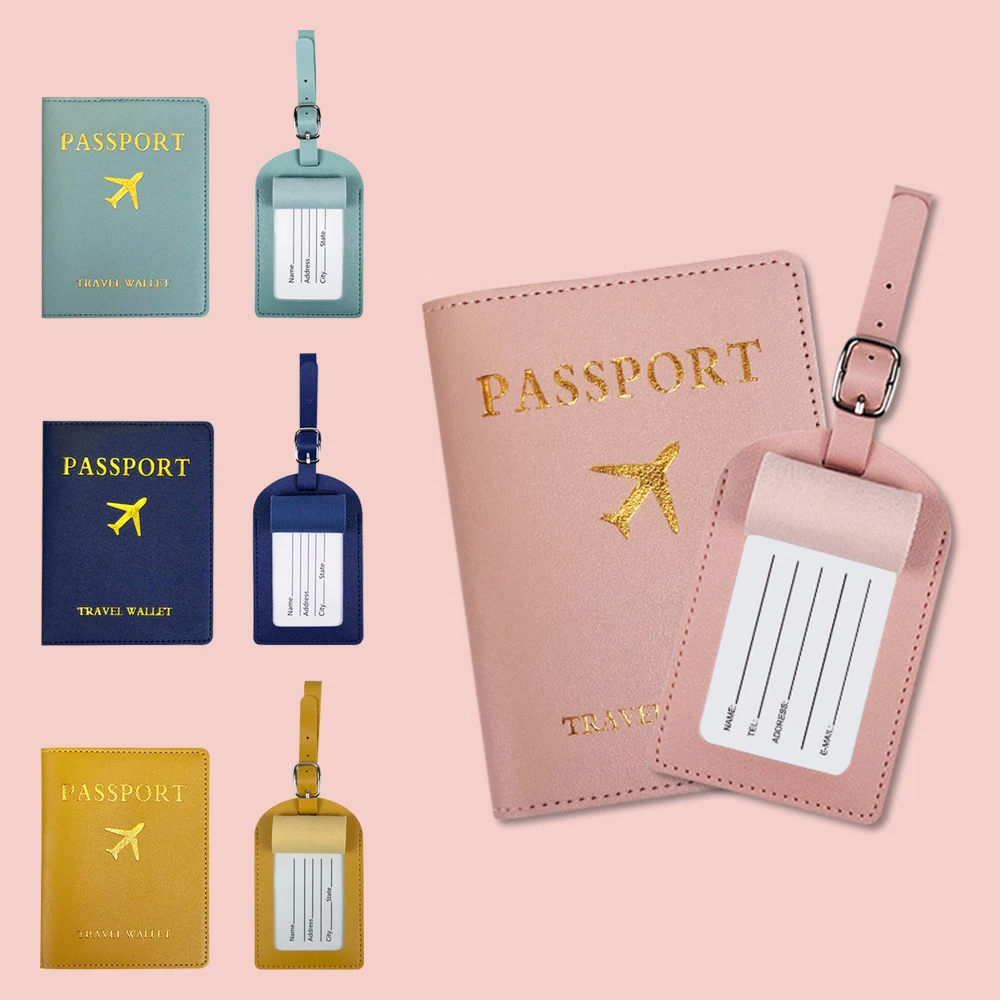 Hot Stamping Airplane Travel Luggage Tag Pu Leather Thickened Handbag Tag Passport Cover