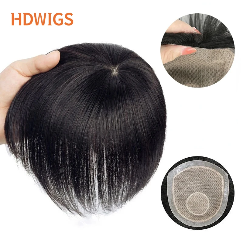 Straight Silk Base Men Toupee Human Hair Indian Remy Hairpiece Machine Made Human Hair Wig for Men  Clip in Topper Natural Color