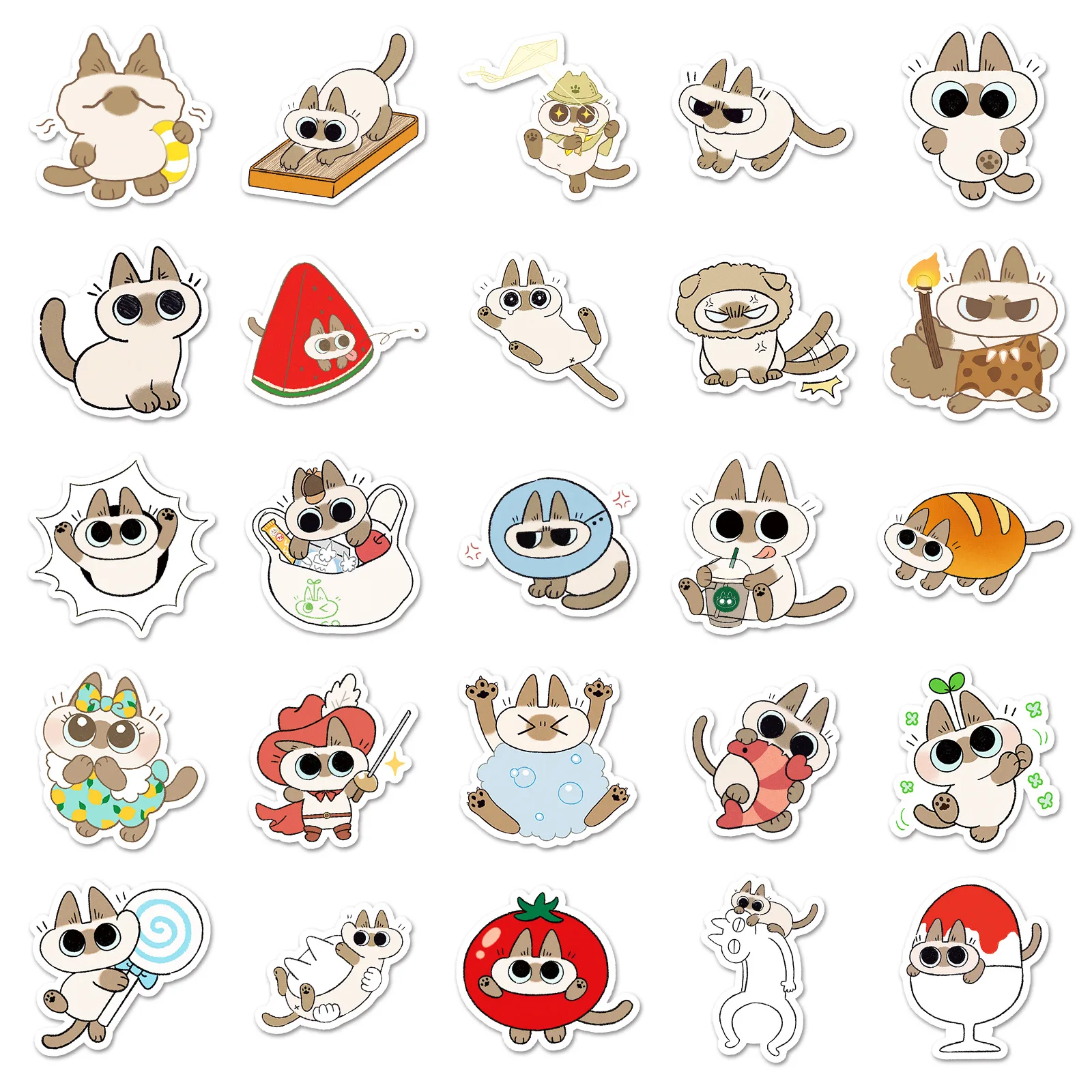 10/30/50PCS Kawaii Siamese kitten Stickers Cute Cat Sticker Cartoon Animal Graffiti Toy Fridge Luggage Laptop Phone Guitar Decal