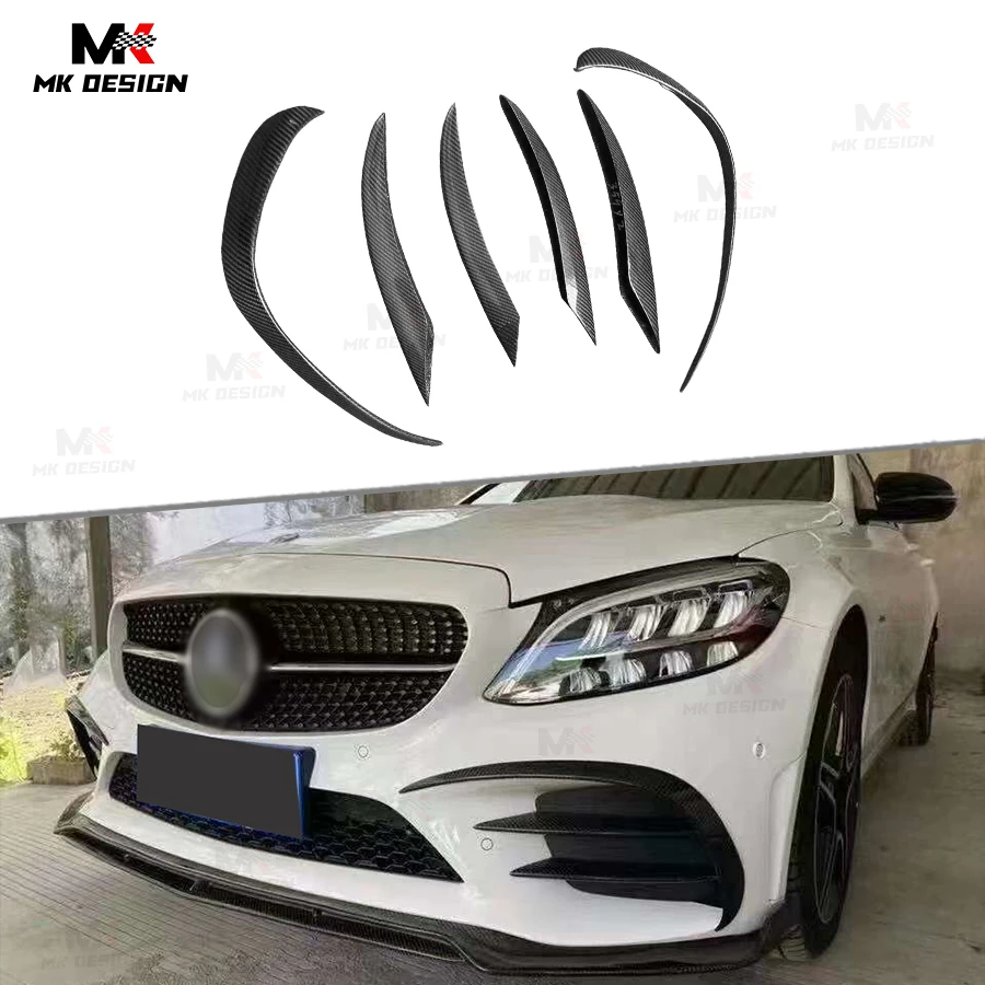 

Carbon Fiber Front Bumper Splitters Fins For Mercedes Benz C Class W205 C200 C260 2019-2021 Fog Lamp Cover Trims Car Accessories