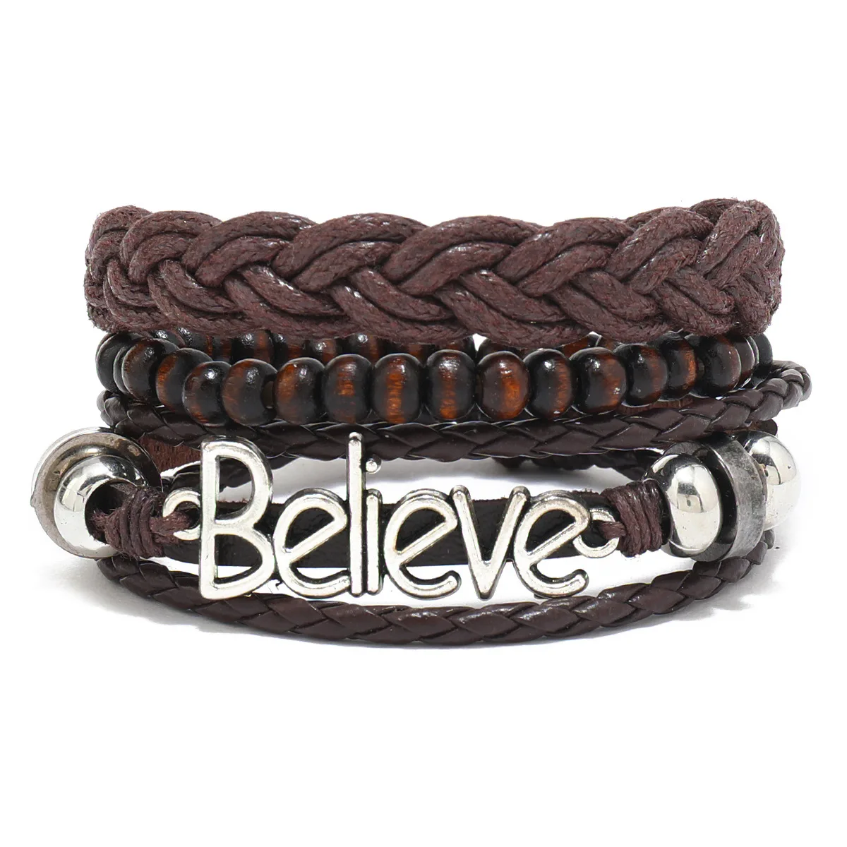 Vintage Punk Erkek Deri Bilezik Erkekler için Moda Tüm Maç Çok katmanlı Örgülü Deri Bilezik Kutsal Pusula Şeytan Göz