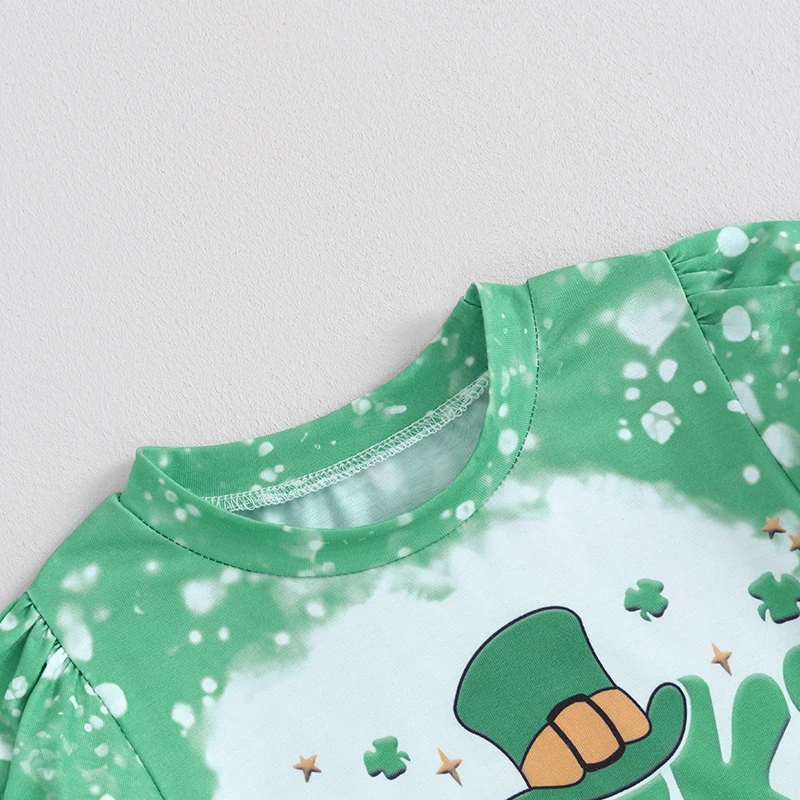 Roupa infantil para meninas do dia de São Patrício verde trevo estampado top de manga com babados e conjunto de leggings roupas adoráveis