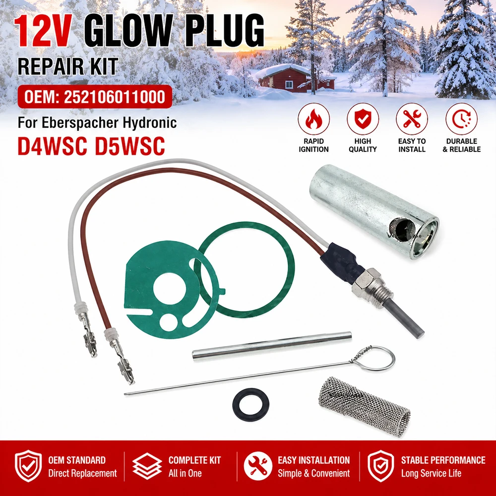 12V/24V Eberspacher Hydronic D4WSC D5WSC Heater Glow Plug Ceramic Pin with Gaskets Strainer Wrench 252106011000 Essential Heater