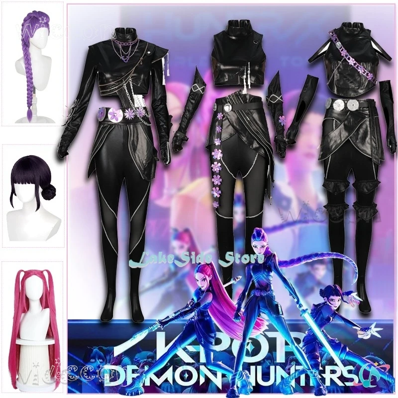 

Halloween Rumi Zoey Mira Costume Guerreras Kpop Demon Hunter Cosplay HUNTRIX Clothes Costume Roleplay Uniform Black Outfit Wig