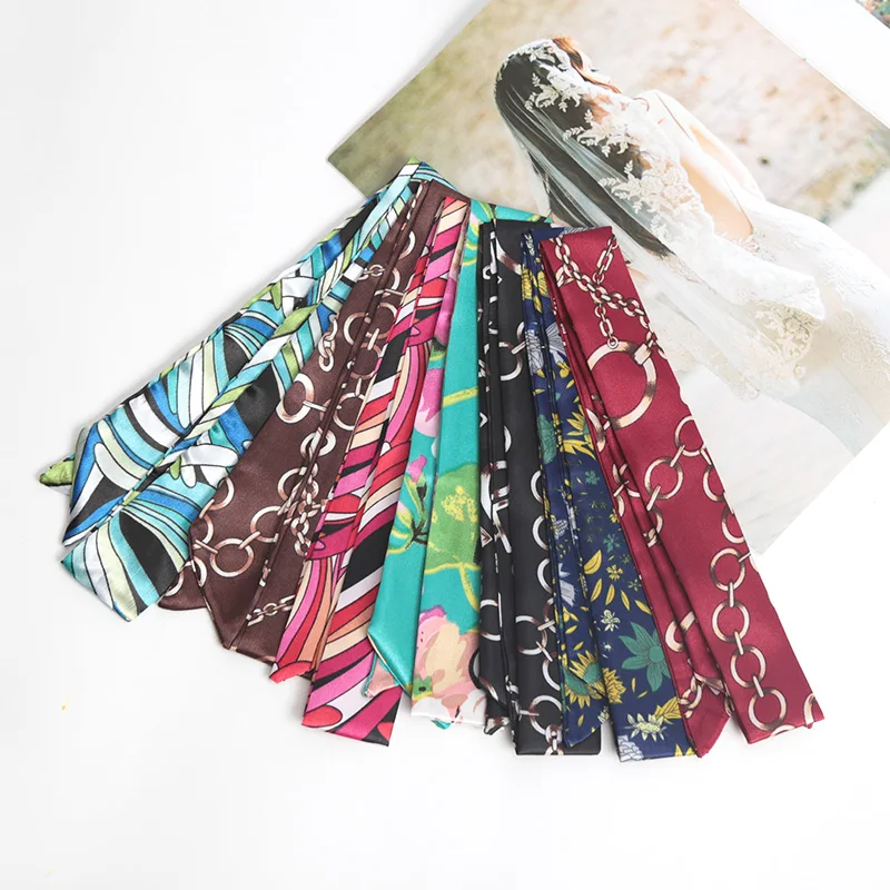 16 Farben bedruckter Blumenschal für Damen – schmales, glattes Band als Stirnband, Halstuch, Taschenband, Haargummi, Gürtel und Accessoires – Detail 2