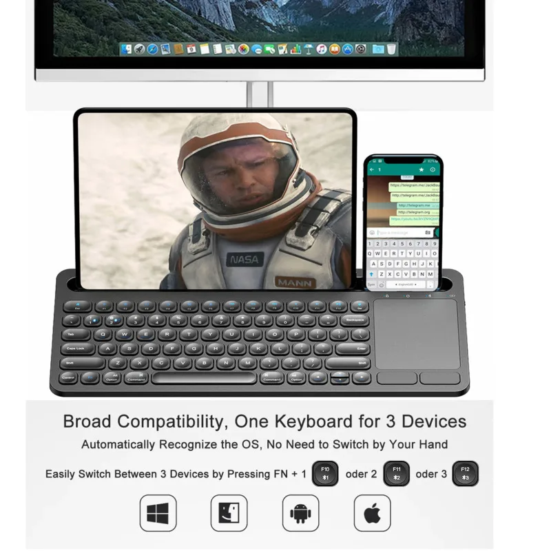터치패드가 있는 무선 충전식 키보드, 노트북, 모바일, 아이패드용 멀티 장치, 블루투스 5.0 키보드