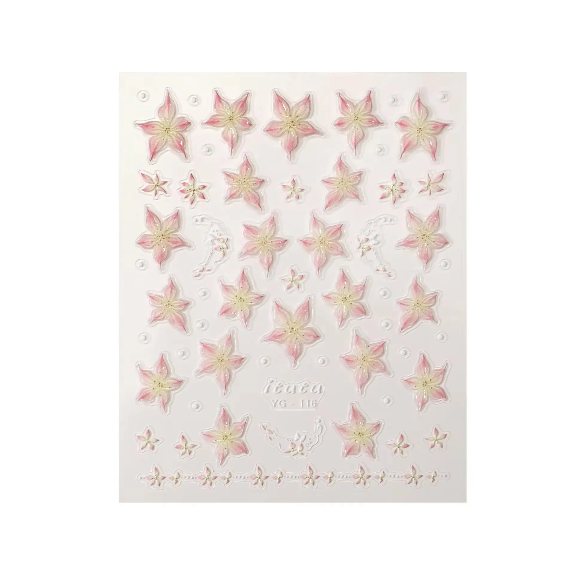 ネイルアート用3Dステッカー,1枚,ピンクのユリの花,5枚の花びら,装飾ステッカー,DIY,粘着スライダー,新品