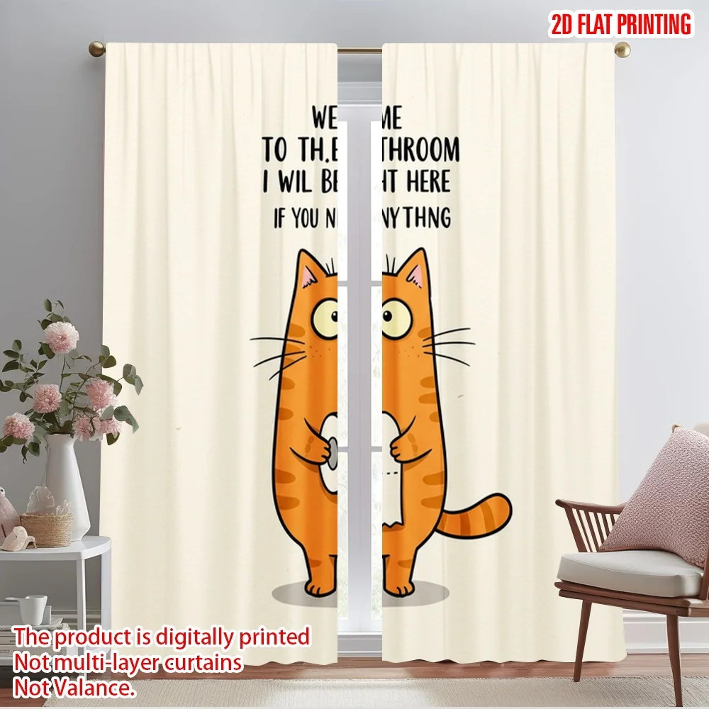 

2pcs 2D flat printing Drapes Funny Cat Toilet Paper Bathroom Polyester Without Electricity All Season Party & Holiday Decor