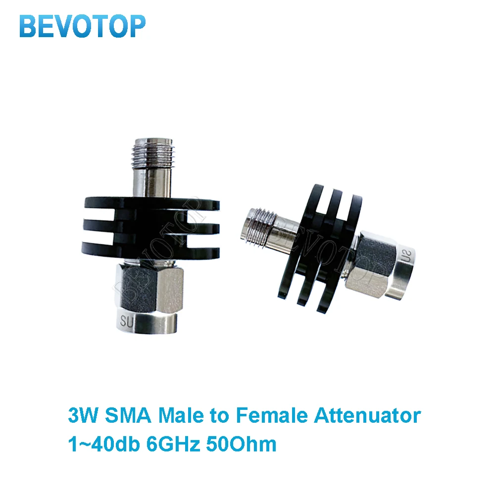 3W DC-6.0GHz SMA Male to SMA Female RF Attenuator 1~40dB Attenuator SMA Fixed Connectors 304 Stainless Steel 50 Ohm