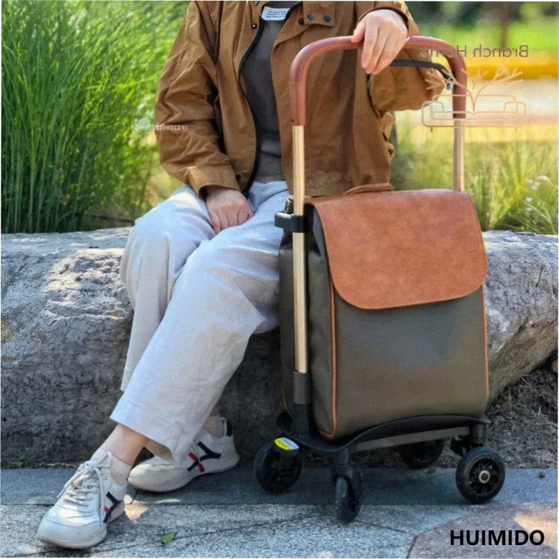 Waterproof Grocery Cart, Lightweight Shopping Trolley with Brake, Compact Oxford Storage Organizer, High-Stability Design