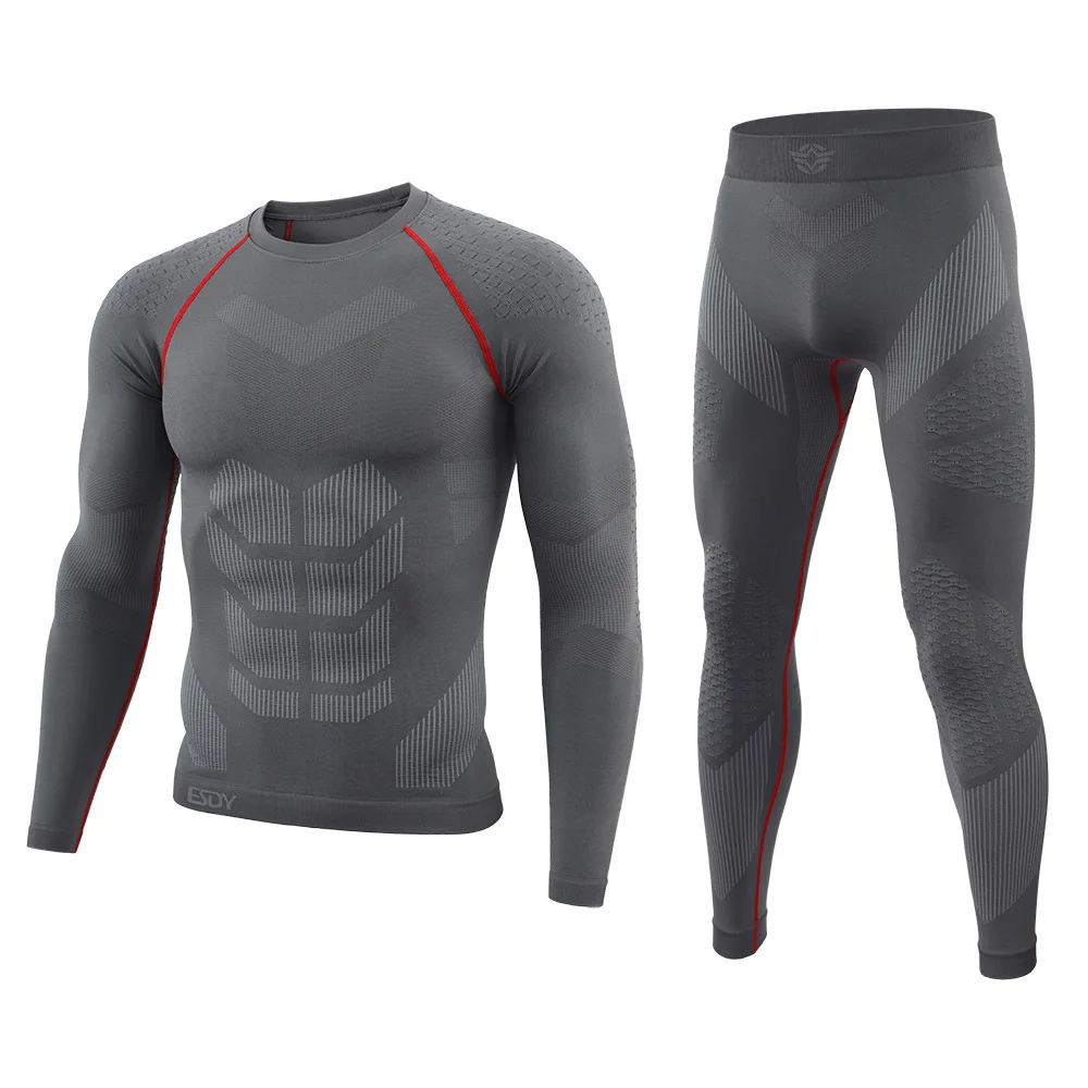 Men's Autumn and Winter New Outdoor Seamless Underwear Sports Fitness Set Yoga Skiing Sportswear Warm Base Men's Sports Set