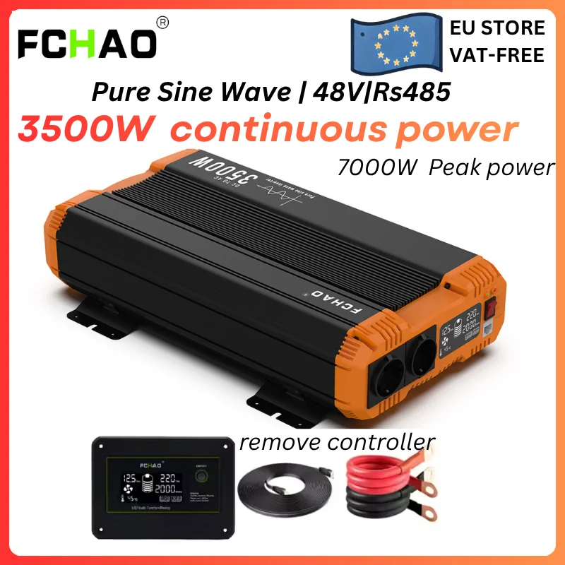 FCHAO 3500W 48V zu 220V 50Hz Reiner Sinus-Wechselrichter mit Dauerleistung, LCD-Display & Fernbedienung, für Haus, Wohnmobil und netzunabhängige Solaranlagen