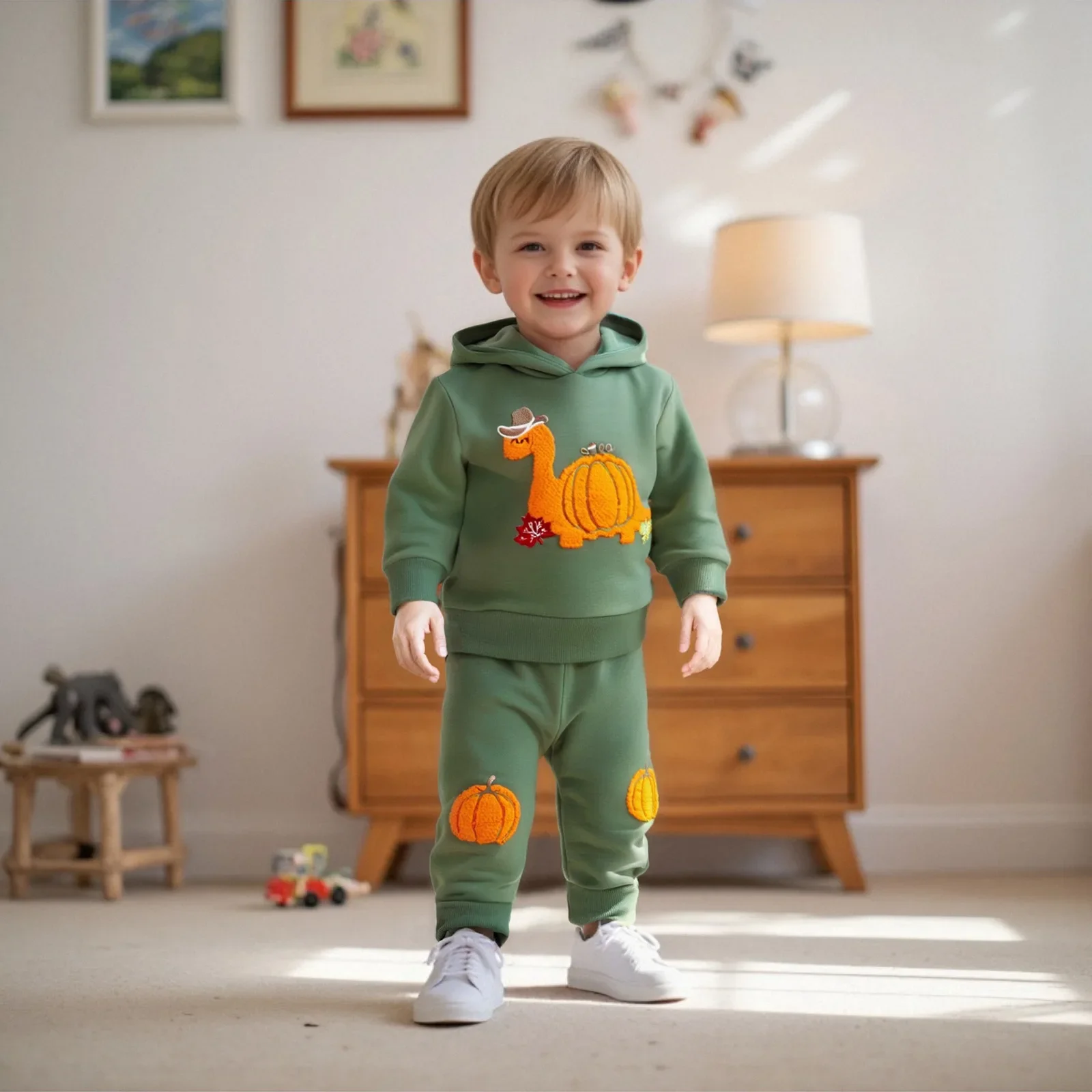 

Halloween Costume Toddler 2-Piece Set Embroidered Dinosaur Pumpkin Hoodie Pants 0-3 Years Kids Festive Clothing