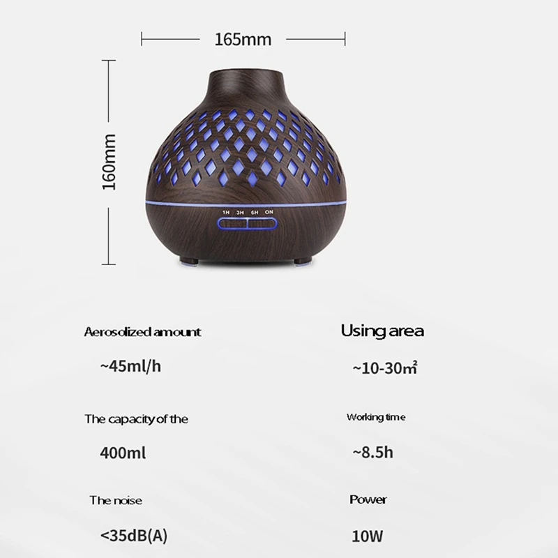 Diffusore di olio essenziale diffusore di aromi a grana di legno da 400Ml con Timer umidificatore a nebbia fredda per la camera da letto del bambino di casa