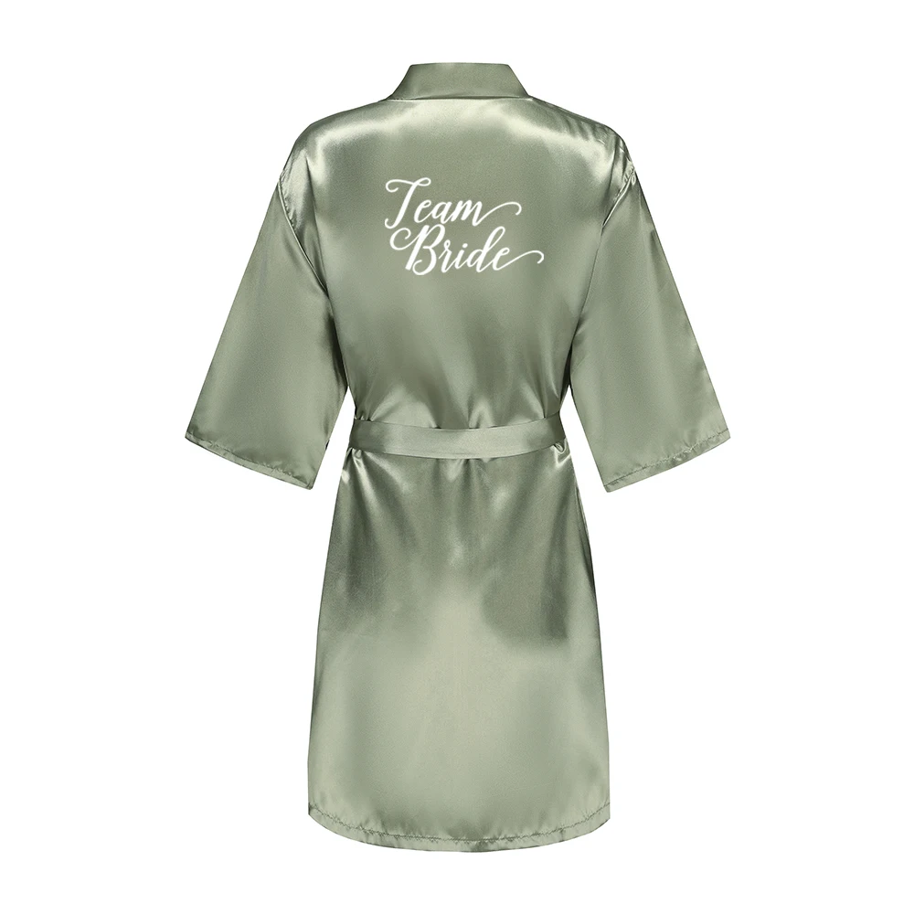 Women's Satin Robe Silk Kimono Bathrobe Pure Short Sexy Sleepwear Bridesmaid Bride Party Robes Grass Green image 3