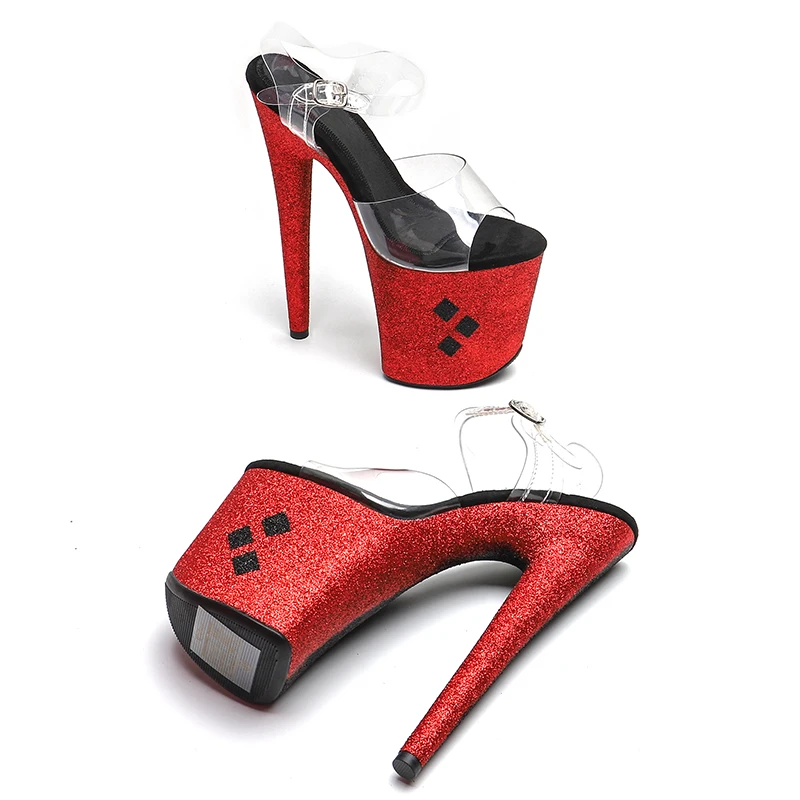 Leecabe 20cm/ 8inches PVC Upper Trend fashion Glitter red-black  color  Platform  High Heel Sandals  Pole Dance Shoes