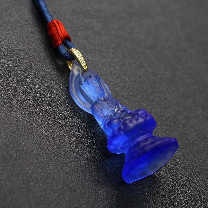 Chinese Style Lucky Blessing Ancient Liuli 3d Ksitigarbha Bodhisattva Pendant Unisex Patron Buddha Necklace Good Fortune Protect