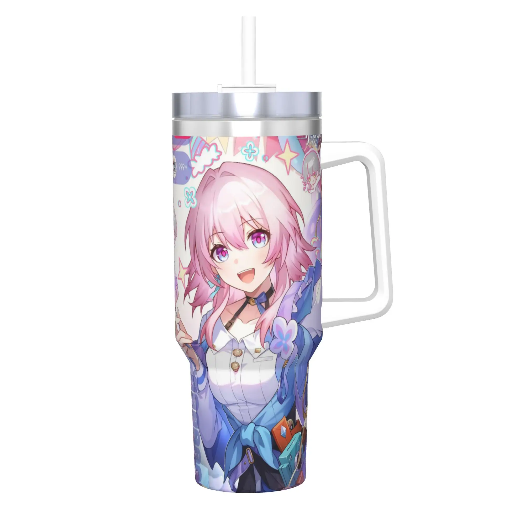 Honkai Star Rail Tumbler With Straw  Stainless Steel Travel Mug Double Wall Vacuum Insulated for Cold Or Hot 40oz