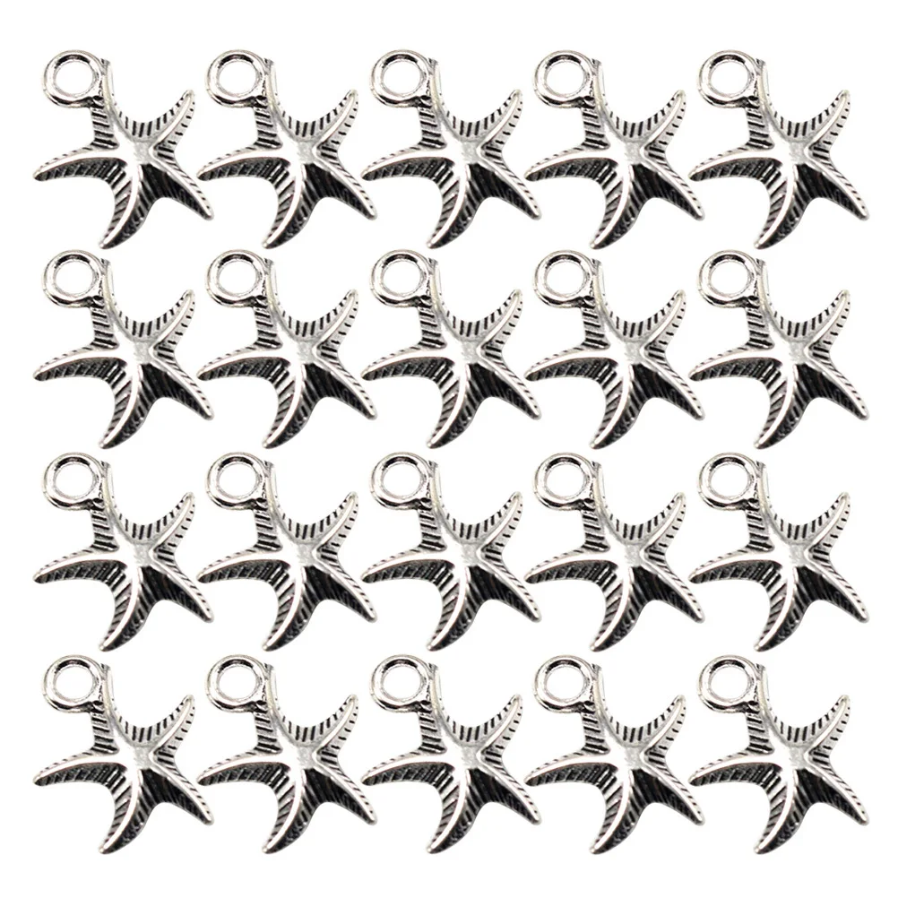 

100pcs Sea Star Pendant Charm Alloy Diy Jewelry Making Accessory For Necklace Bracelet Keychain Anklet Silver