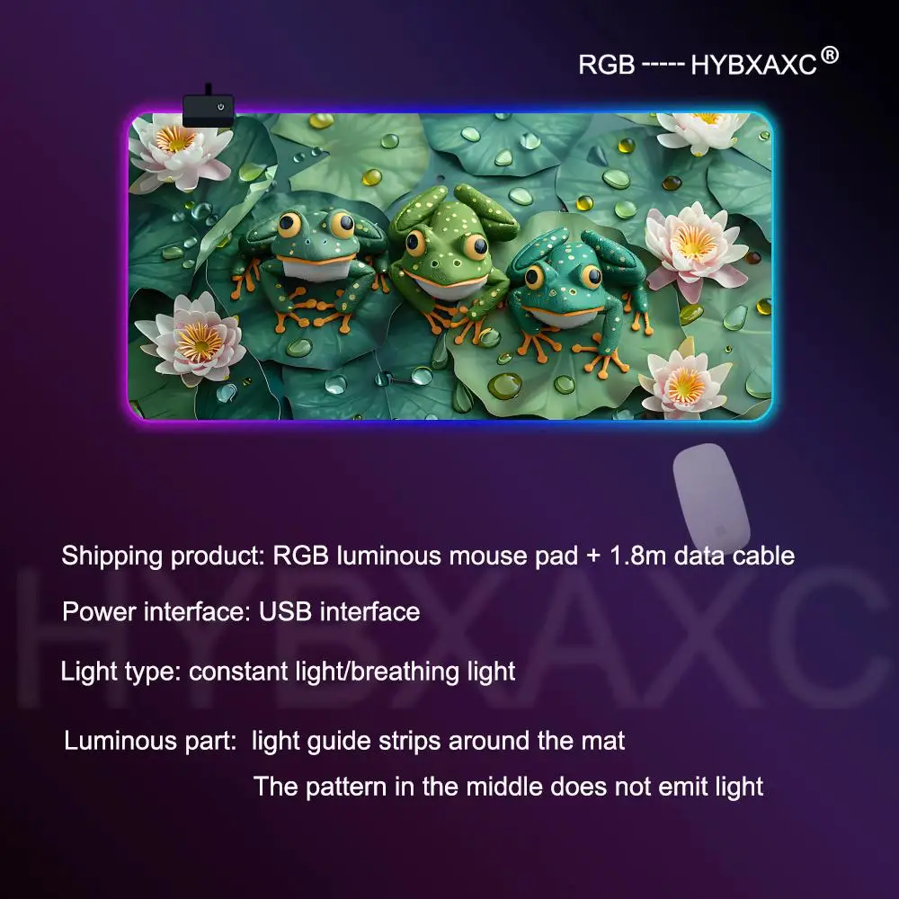 Cute frog Mouse Pad RGB Gaming Mouse Pad Desk Mat HD Gamer Large LED Light XXL MousePads PC Computer Carpet