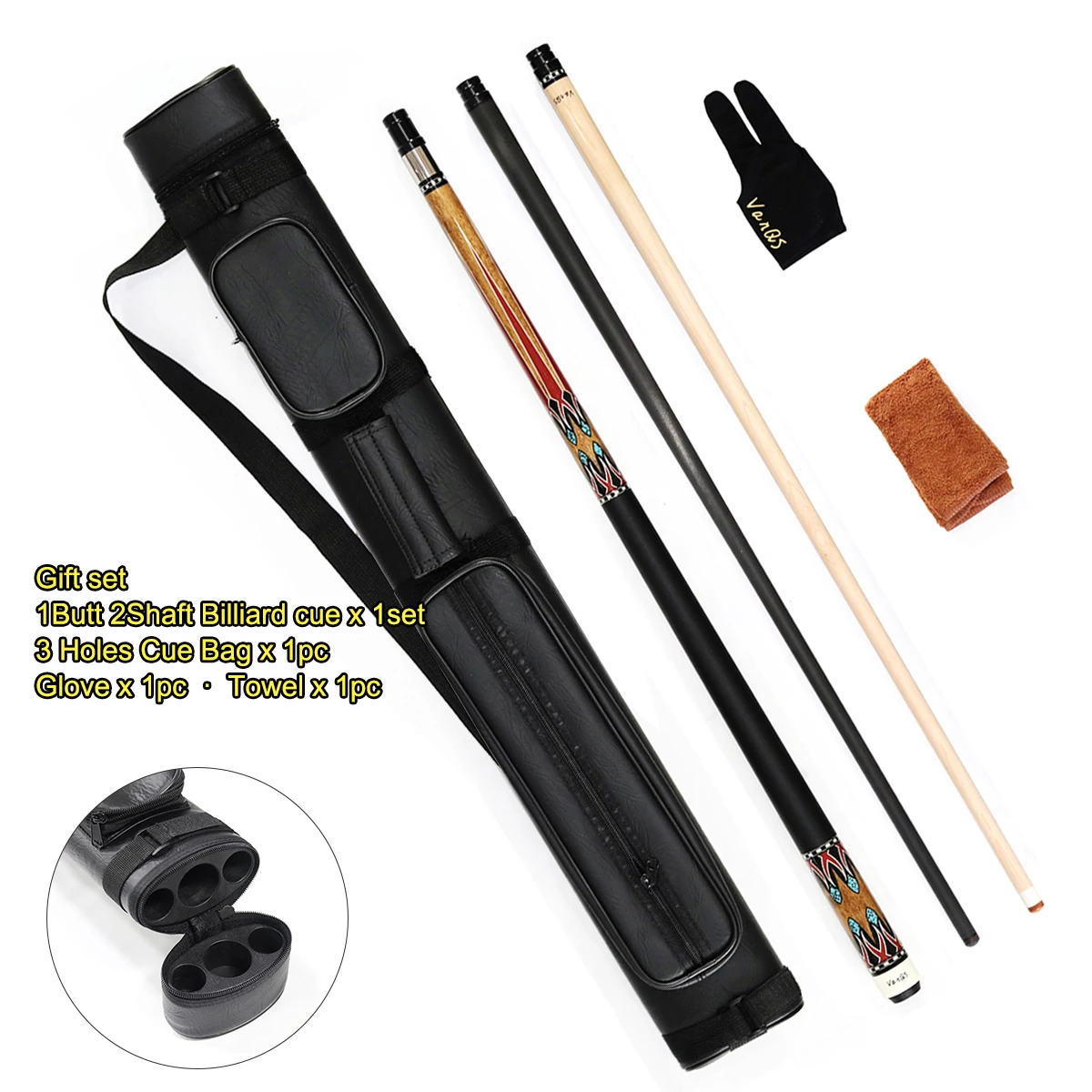 

High Quality Double Shafts Maple&Carbon Forearm 2-pieces Pool Cue Set with 3 Holes Cue Bag for Sale