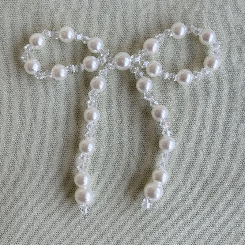 New 2026 1pc Vintage Crystal Bow Woven Pearl Double-Layer Bow Accessories Diy Clothing Shoes Hats And Accessories