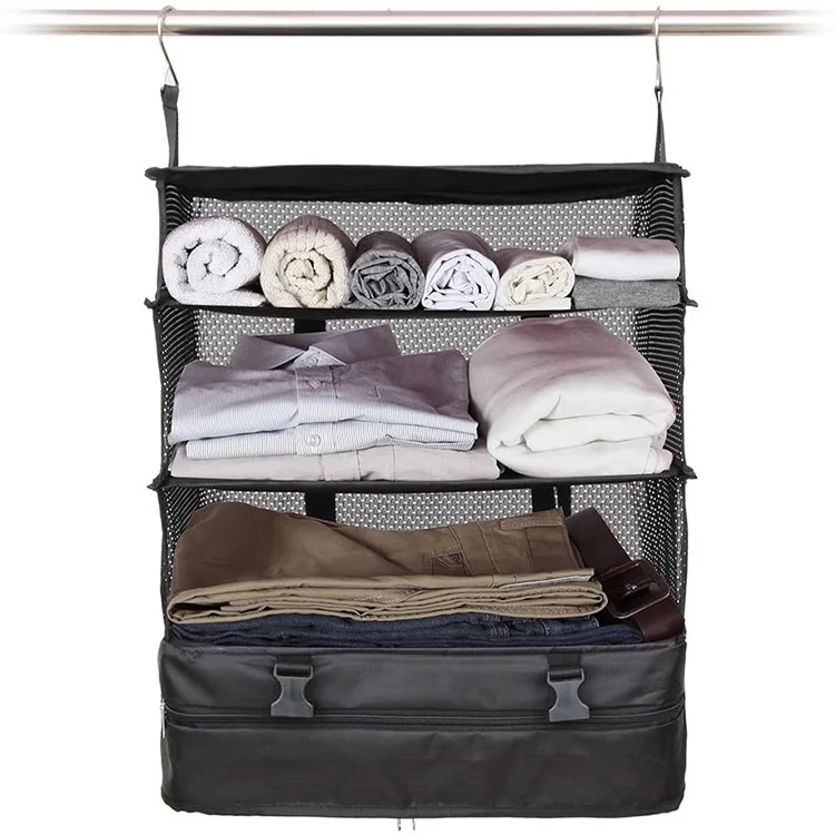 

Cross-border outdoor travel business trip three-layer clothing storage hanging bag home cupboard foldable mesh storage bag