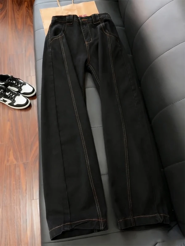 

Мужские джинсы American Sle Fce Lined Denim в стиле ретро с боковыми разрезами, широкими штанинами, прямые, слегка расклешенные брюки черного цвета