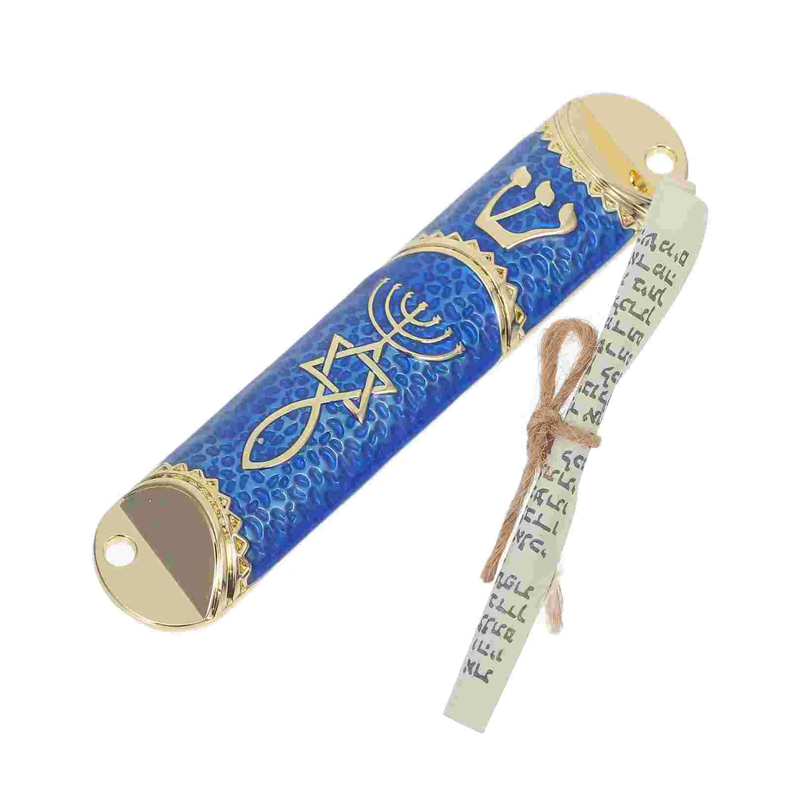 

Goal Post Metal Mezuzah with Scroll Religious Jewish Gifts Plaque for Home Door Geometry on Frame