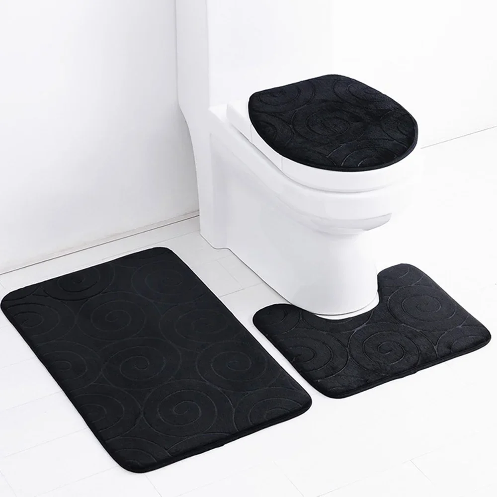 

Shell Print Sponge Mat French Velvet Bathroom Floor Mat, Three Piece Set of Stone Embossed Toilet Carpet, Bathroom Anti Slip Mat