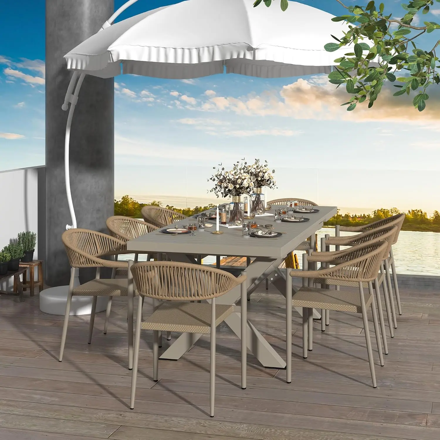 

Chair Set of 4, Outdoor Hand-Woven Wicker Patio Dining Chair with Aluminum Frame, Stackable Outdoor Chair for Gard