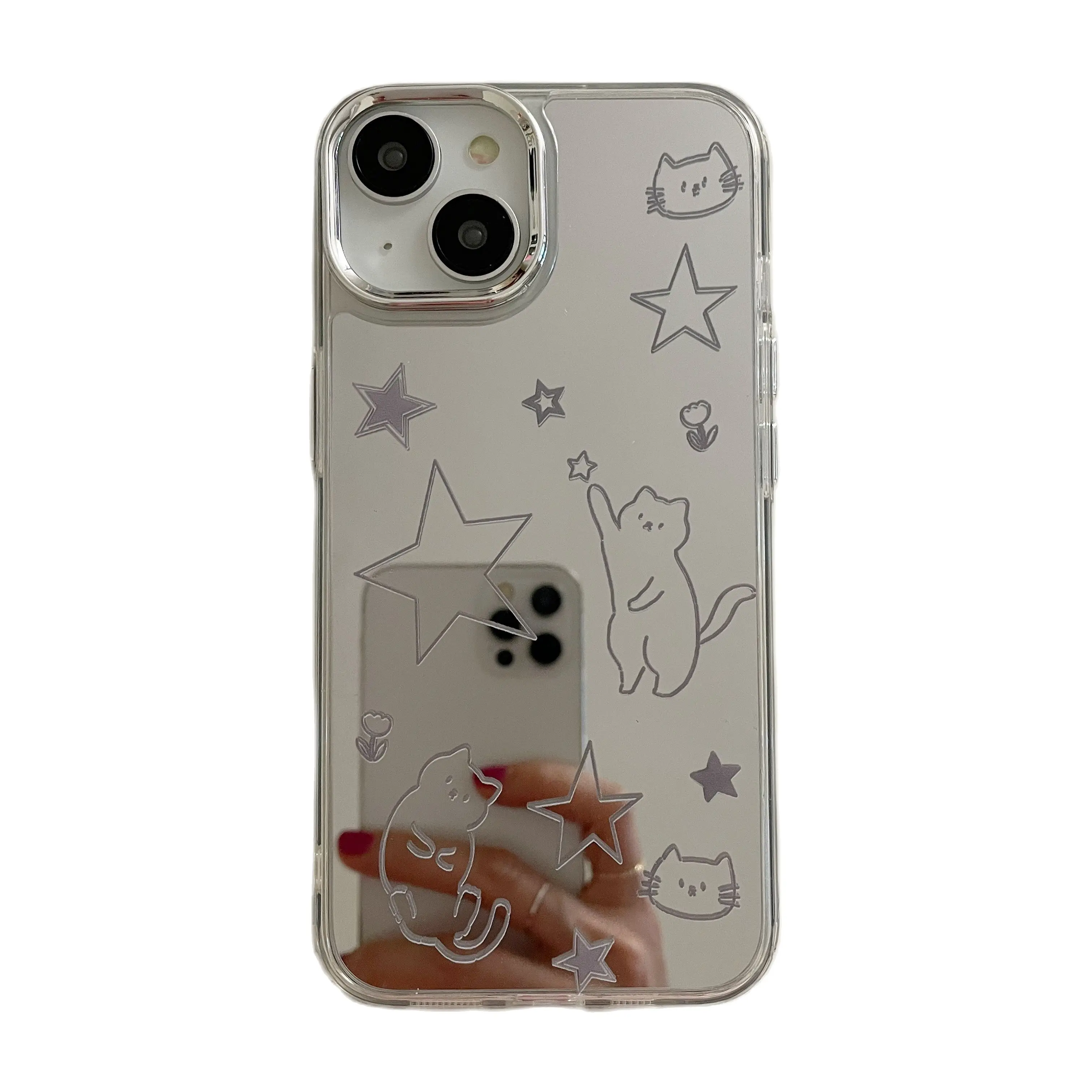 Cartoon INS Electroplated Cute Cat Line Phone Case for iPhone 16 15 14 13 Pro Max Back Plus Cover for 12 11 Pro Max Capa