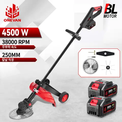 ONEVAN 10인치 브러시리스 전기 잔디 깍는 기계 38000RPM 무선 잔디 트리머 90 ° 21V 18V 배터리용 조정 가능한 정원 도구