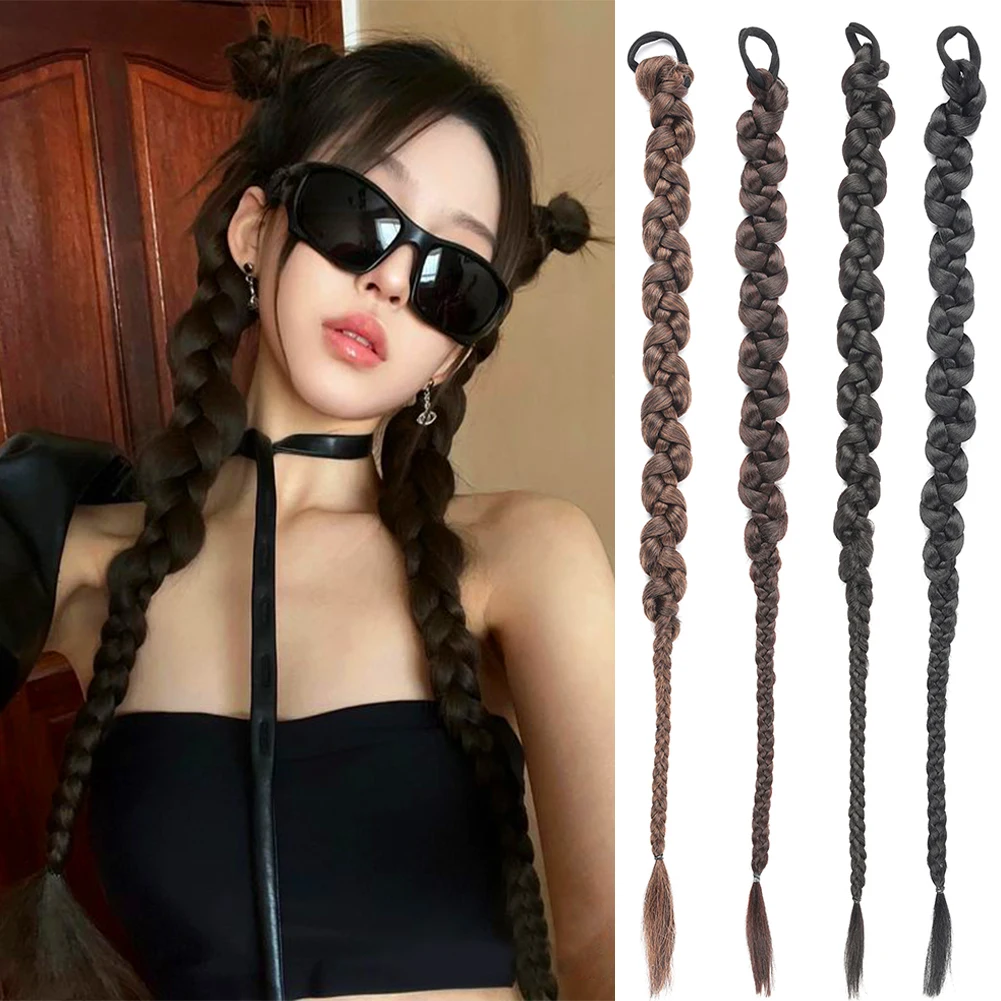 Braided Ponytail Hair Extensions Synthetic Hairpieces Long Ponytail Braids Extensions 2 Pcs/Pack for Women Girls Daily Party