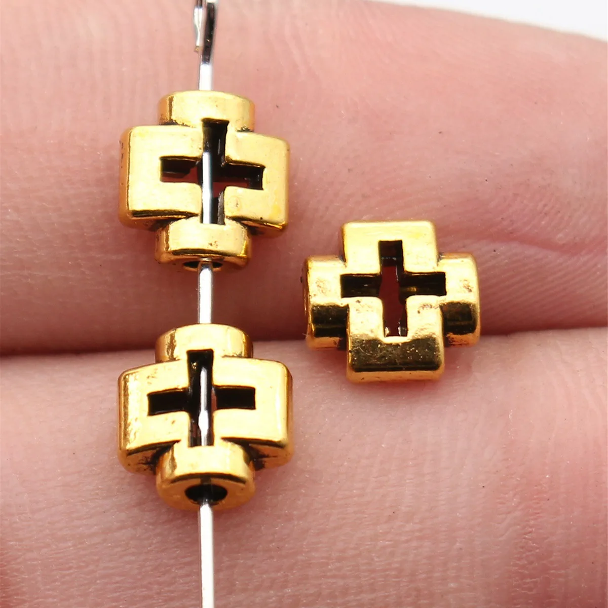 Beads DIY Jewelry Findings Zinc Alloy Hollowed-Out Cross-Shaped Oval Flat For Handmade Craft