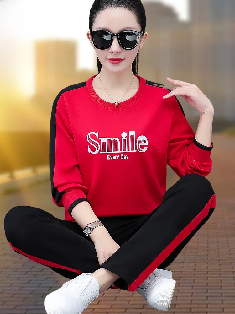 Women's Casual Dance Sport Set Long Sleeve round Neck Two-Piece Suit Fitness Running Team Uniform Spring Autumn New Arrival