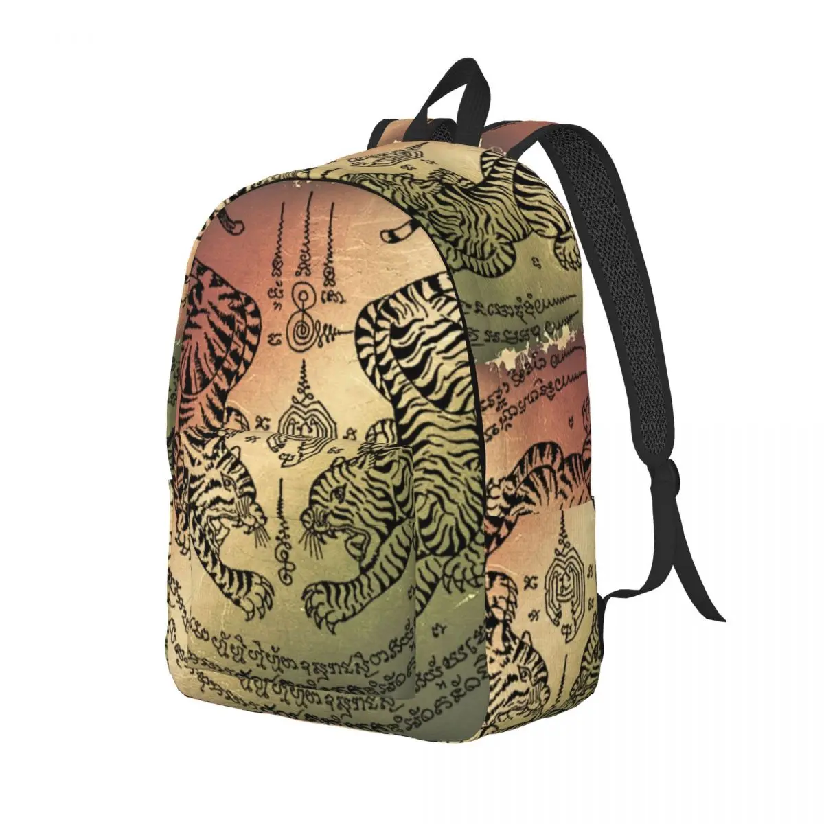 Twin Tigers Sak Yant And Tattoo Muay Thai Student Backpack School Bag Hiking Travel Daypack for Men Women Bookbag Shoulder Bags