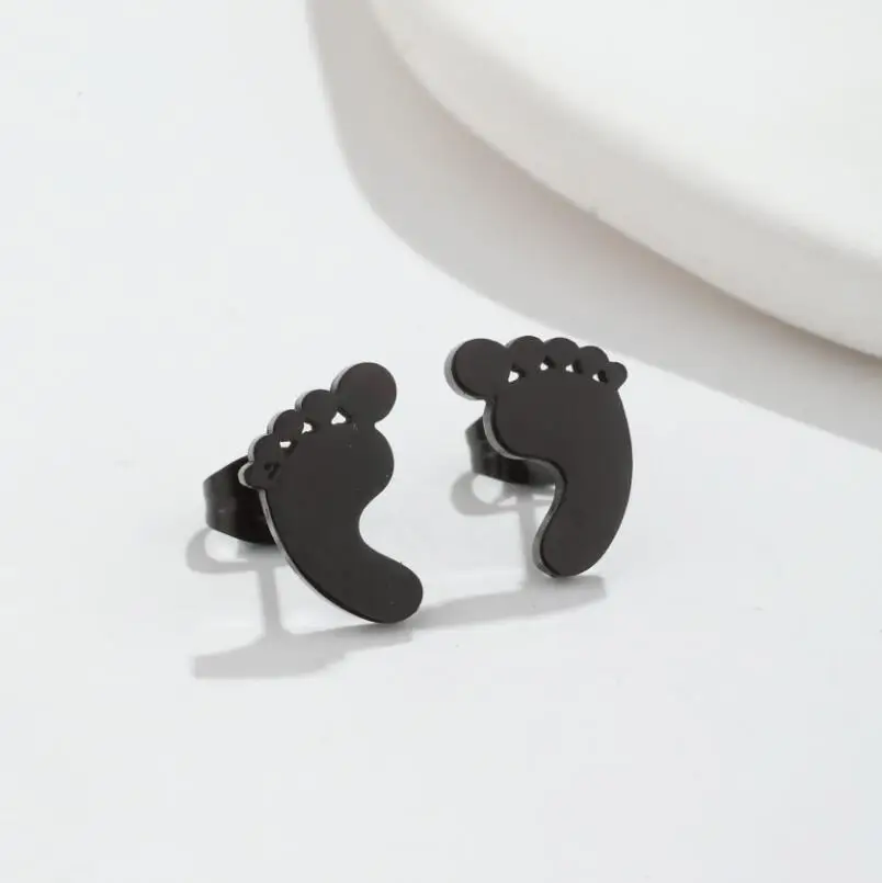 Shuangshuo Staubkess Steel Stud Earrings Cartoon Classic Small Cute Simple Little Feet Foot Earrings for Women Girlfriend Gift