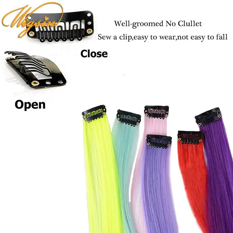وصلة شعر صناعية طويلة مستقيمة من ويغسين، قطعة شعر ملونة بألوان قوس قزح أرجواني وأحمر وأزرق للنساء #2