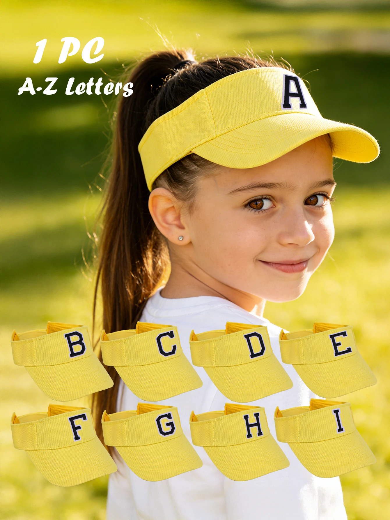 

1 шт., детская пляжная шляпа унисекс для детей 3-8 лет, желтая, с 26 буквами, дышащая спортивная кепка для лета, весны, пляжа, гольфа, тенниса, активного отдыха на природе