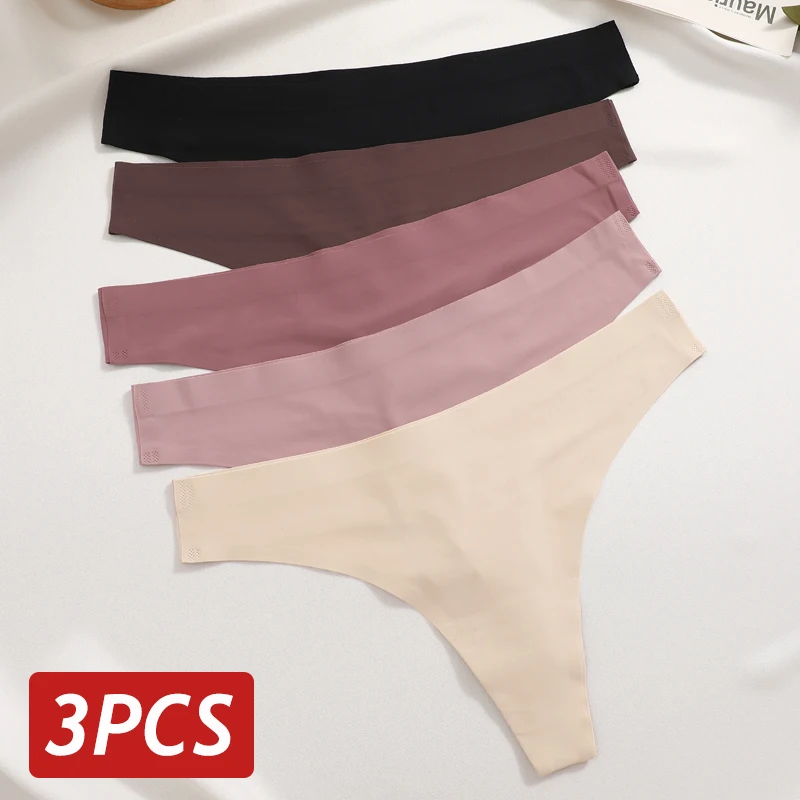 Seamless Thong For Women Maillard Color Sexy G-String Thong Female Multi Color Ice Silk No Trace Underwear High Cut Soft Panties