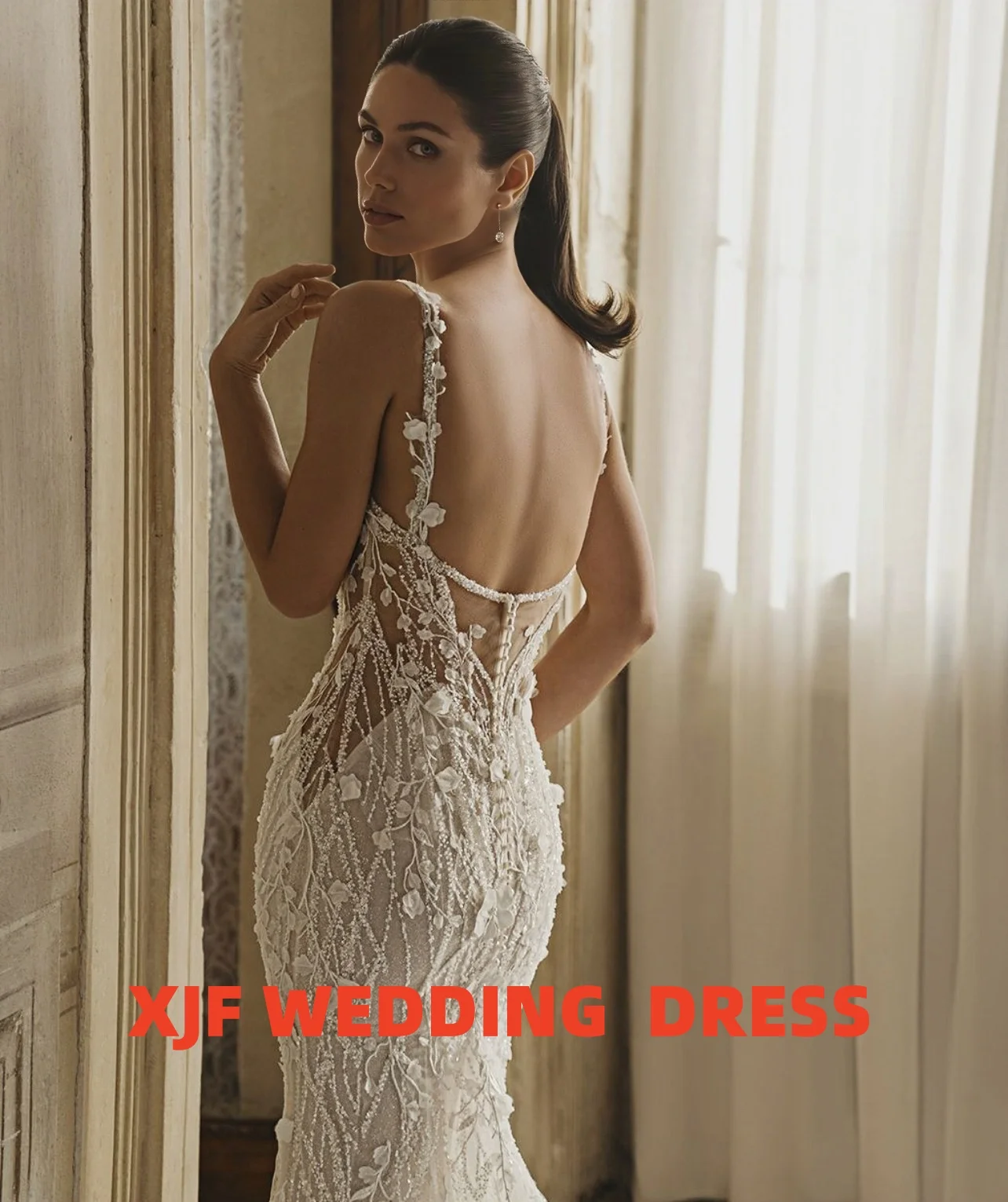 فستان زفاف مخصص برقبة على شكل حرف V بدون أكمام حورية البحر أماندا نوفيا فيستدوس دي نوفيا أماندا