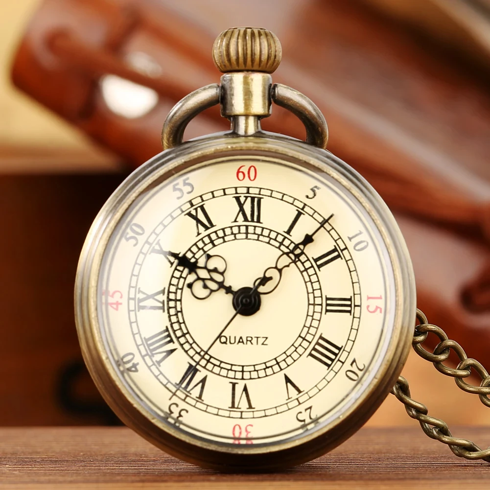 Minimalistyczny Steampunk Vintage Fashion Kwarcowy zegarek kieszonkowy z cyframi rzymskimi Antyczne cyfry Łańcuch Naszyjnik Wisiorek Męskie prezenty