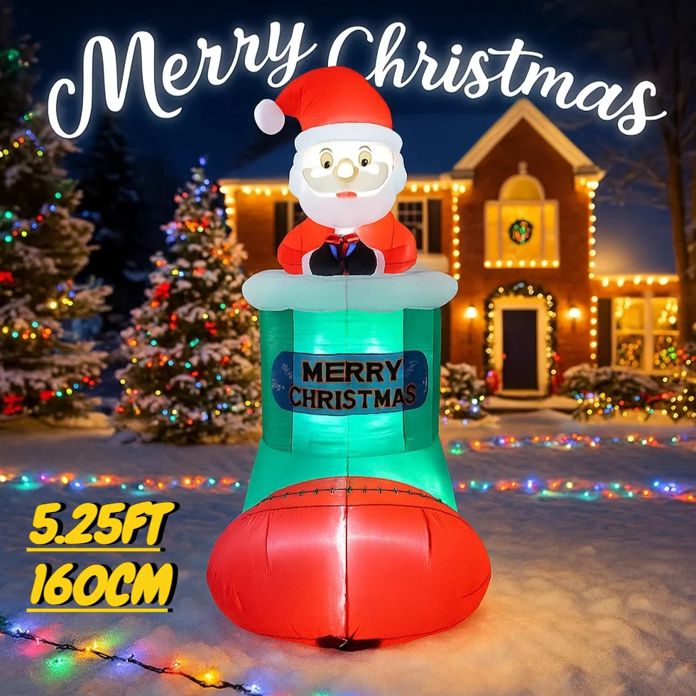 5.25FT لعبة قابلة للنفخ سانتا كلوز عيد الميلاد تخزين عيد الميلاد الديكور لساحة لوازم المنزل هدية مزخرفة مع LED نفخ