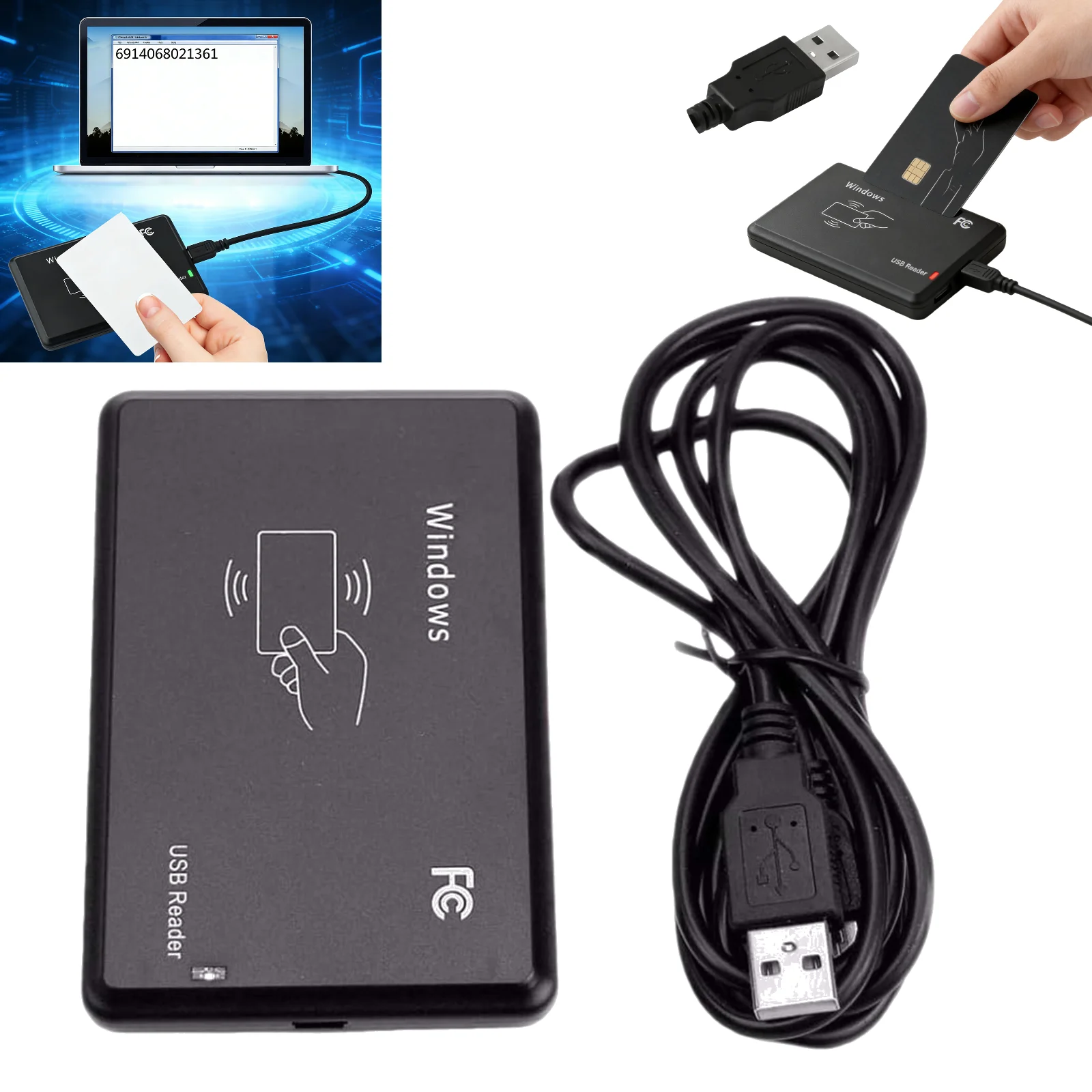 

Двухчастотный RFID-считыватель с USB-портом, 13,56 МГц, 125 кГц, поддержка бесконтактных карт IC/ID, Windows/Linux, не требует драйверов